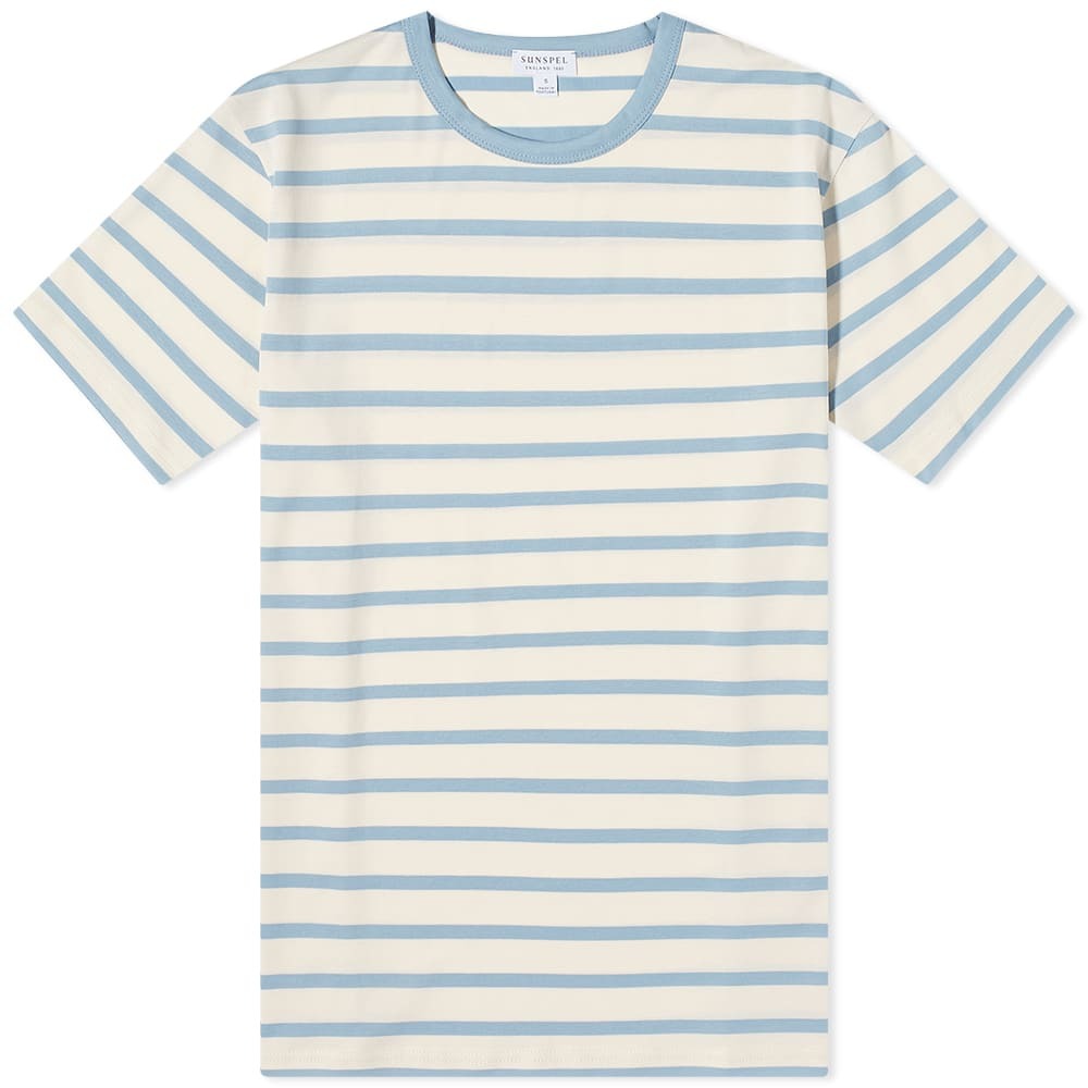 T-shirt Sunspel Classic Écru Rayures Blanc/Gris Clair - Taille L 46 - Neuf Avec Légères Imperfections