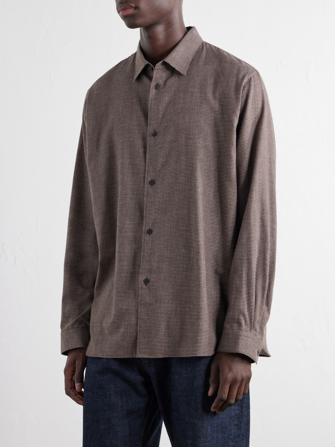 ATON - Checked Cotton and Yak-Blend Shirt - Brown