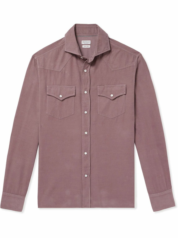 Photo: Brunello Cucinelli - Cutaway-Collar Cotton-Corduroy Western Shirt - Unknown