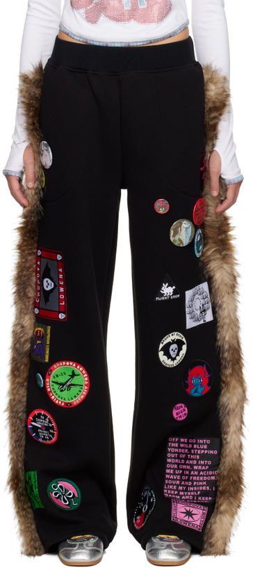 Photo: Chopova Lowena Black Faux-Fur Sweatpants