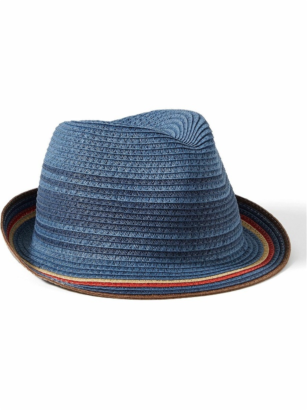 Photo: Paul Smith - Striped Braided Straw Trilby Hat - Blue