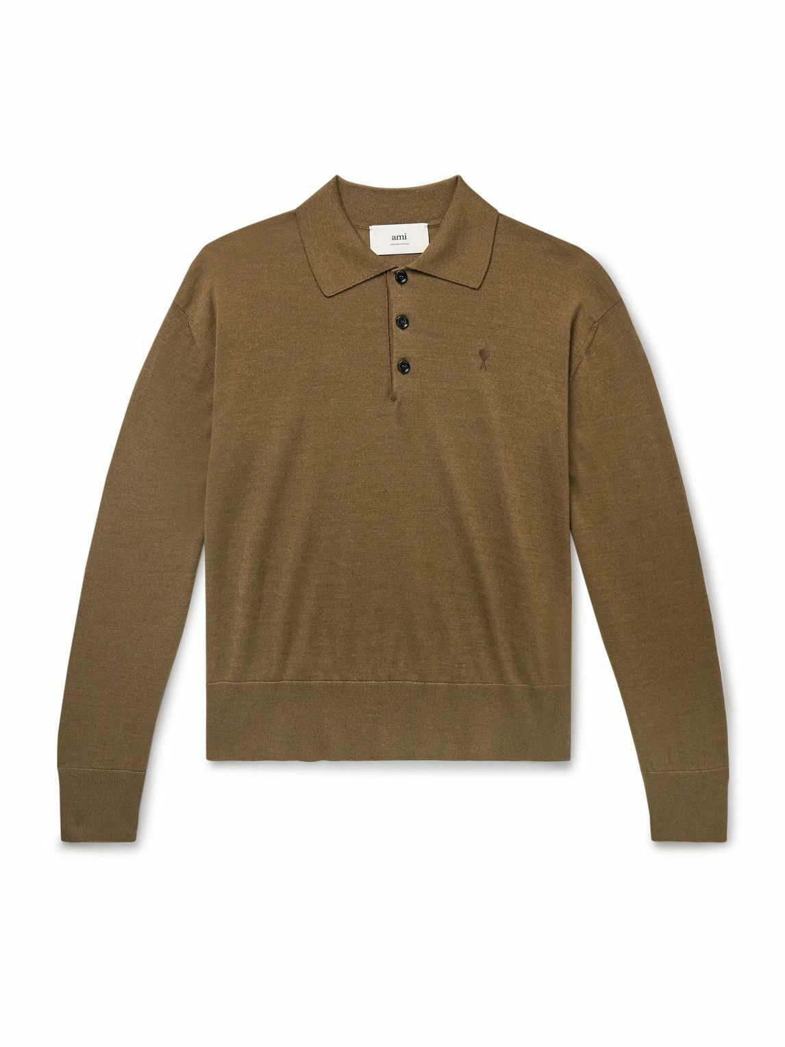 Tシャツ・カットソー Ami Khaki Polo Shirt With Button Placket AMI Paris Khaki Striped Polo AMI