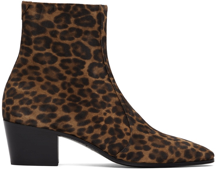 Photo: Saint Laurent Brown & Tan Suede Leopard Vassili Chelsea Boots