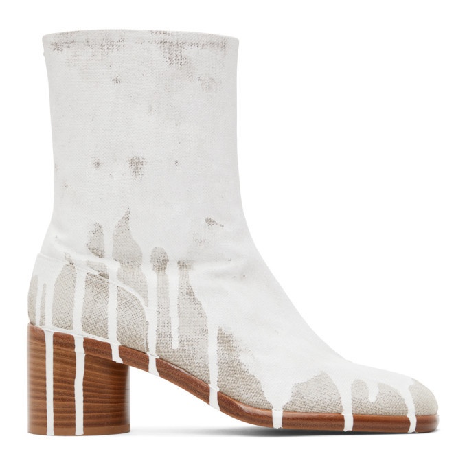 Photo: Maison Margiela Off-White Bianchetto Mid Heel Tabi Boots