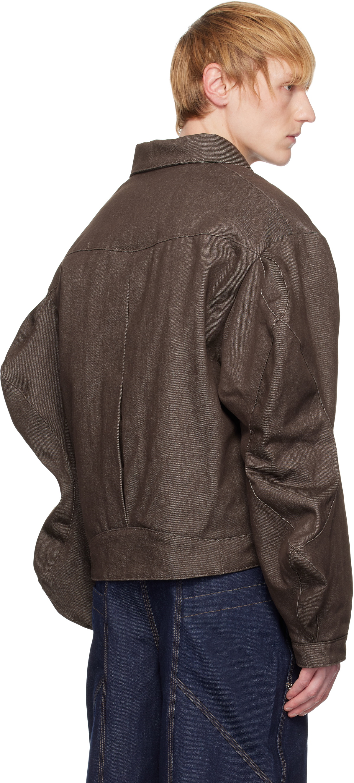 YAKU Brown Grandad Denim Jacket