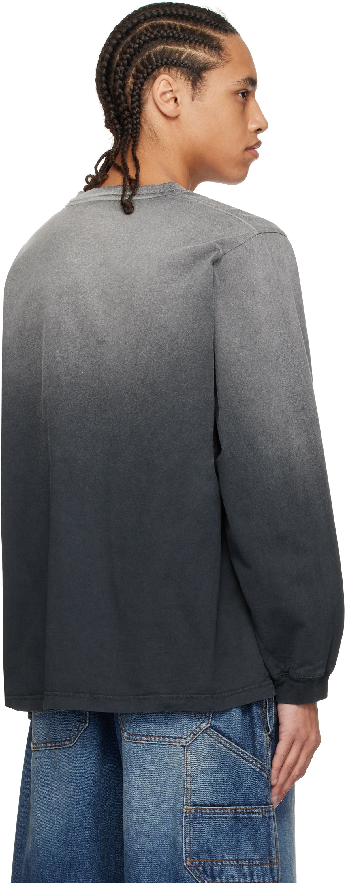 RICE NINE TEN Gray & Black Faded Roomy Sleeve LS T-shirt
