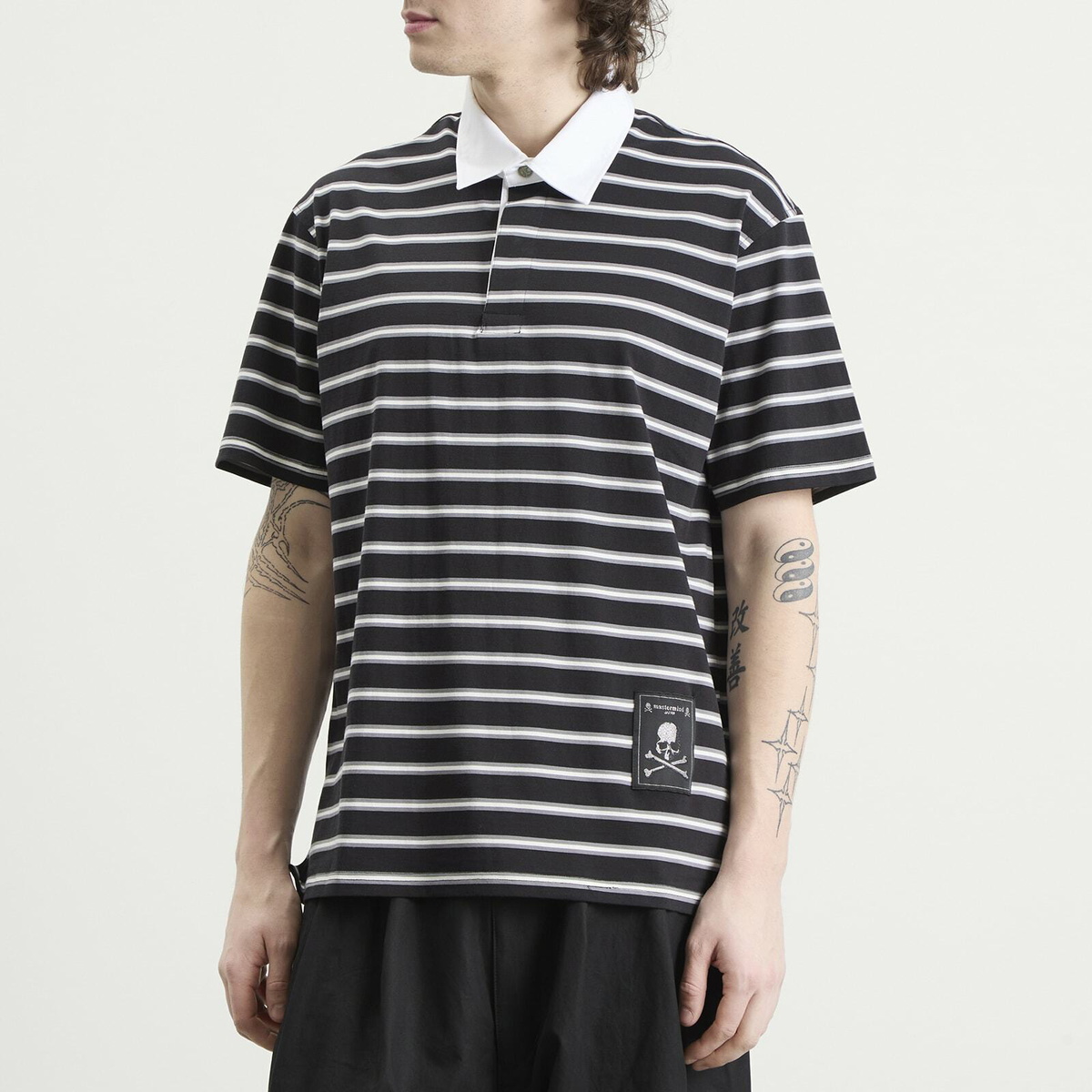 MASTERMIND WORLD Men's Fine Gauge Stripe Ss Rugby Shirt in Black