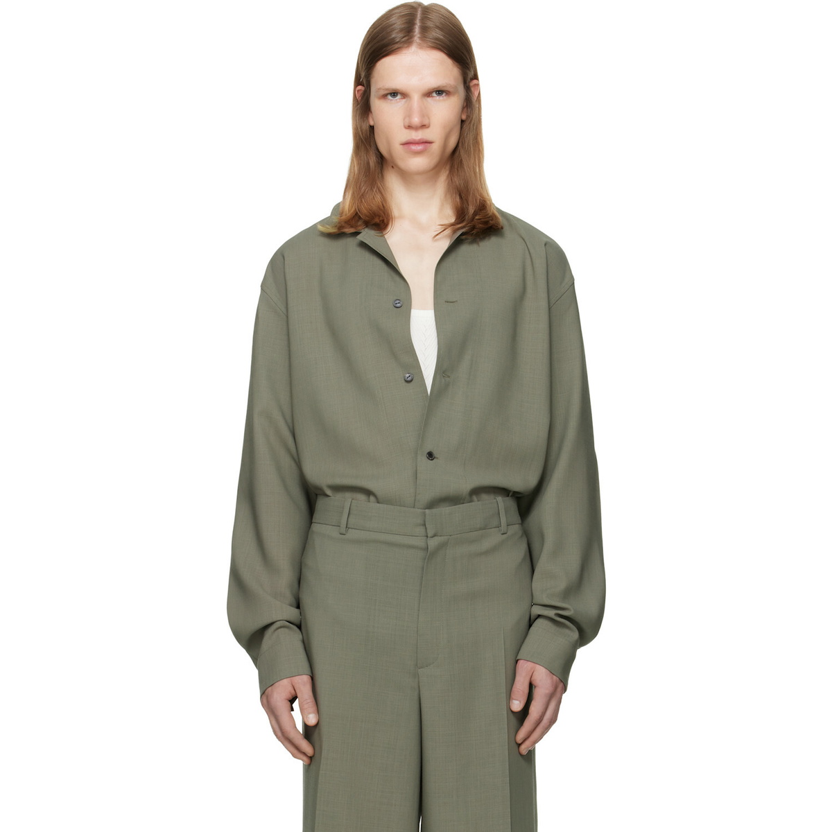 Calvin Klein Collection Taupe Atlas Button-Down Shirt