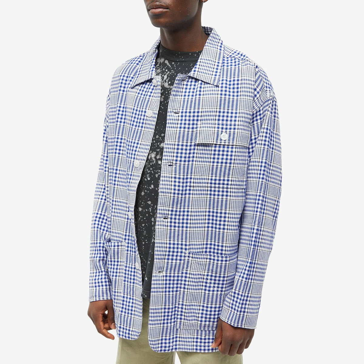 Noma t.d. Men's Gingham Check Coverall Jacket in Navy