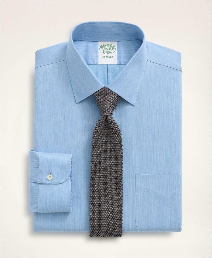 Photo: Brooks Brothers Men's Stretch Milano Slim-Fit Dress Shirt, Non-Iron Herringbone Ainsley Collar | Blue