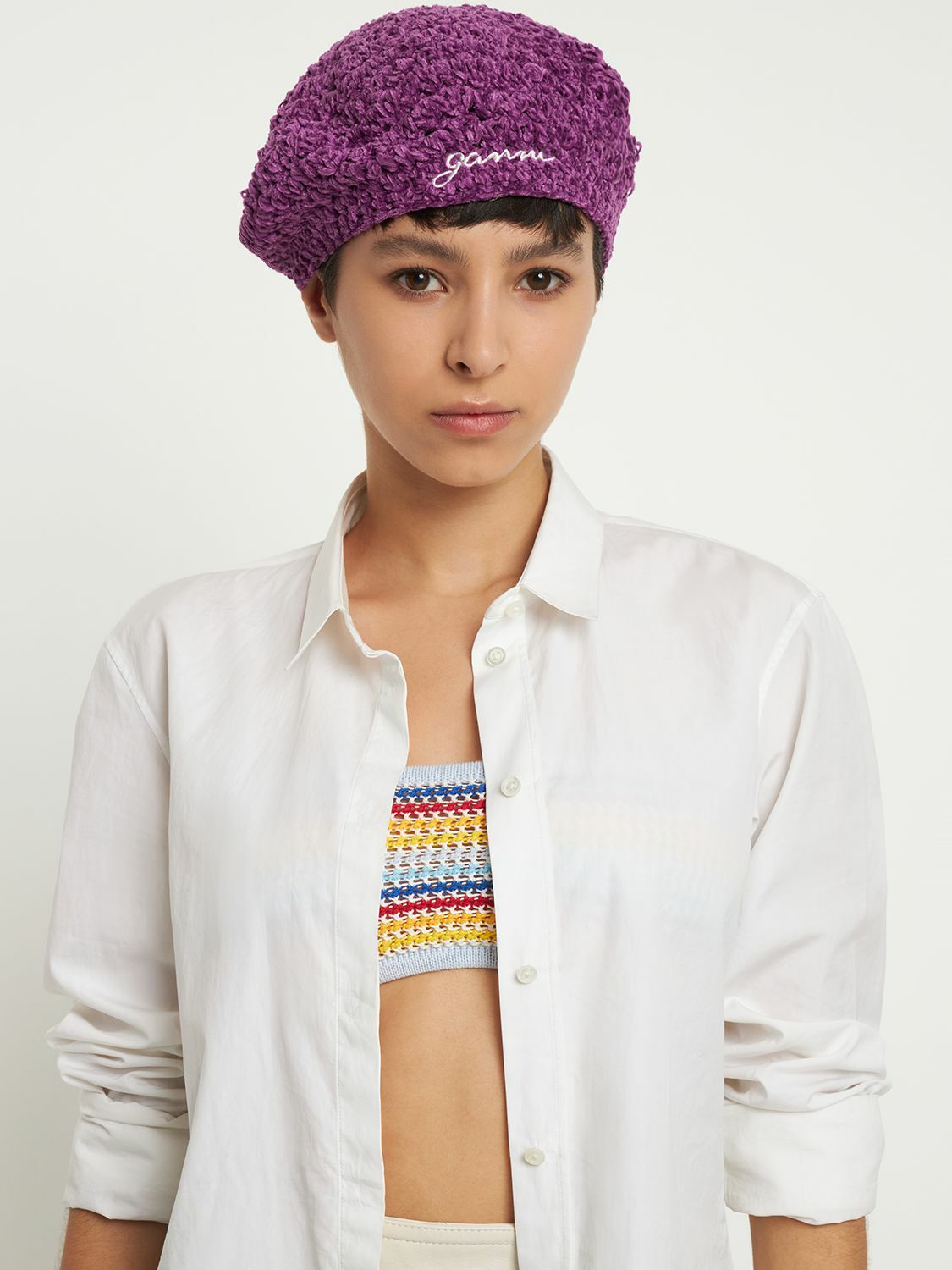Ganni Cream Crocheted Beret Hat Crochet French Beret Pattern | The Ville Beret - Stitchberry main image 4