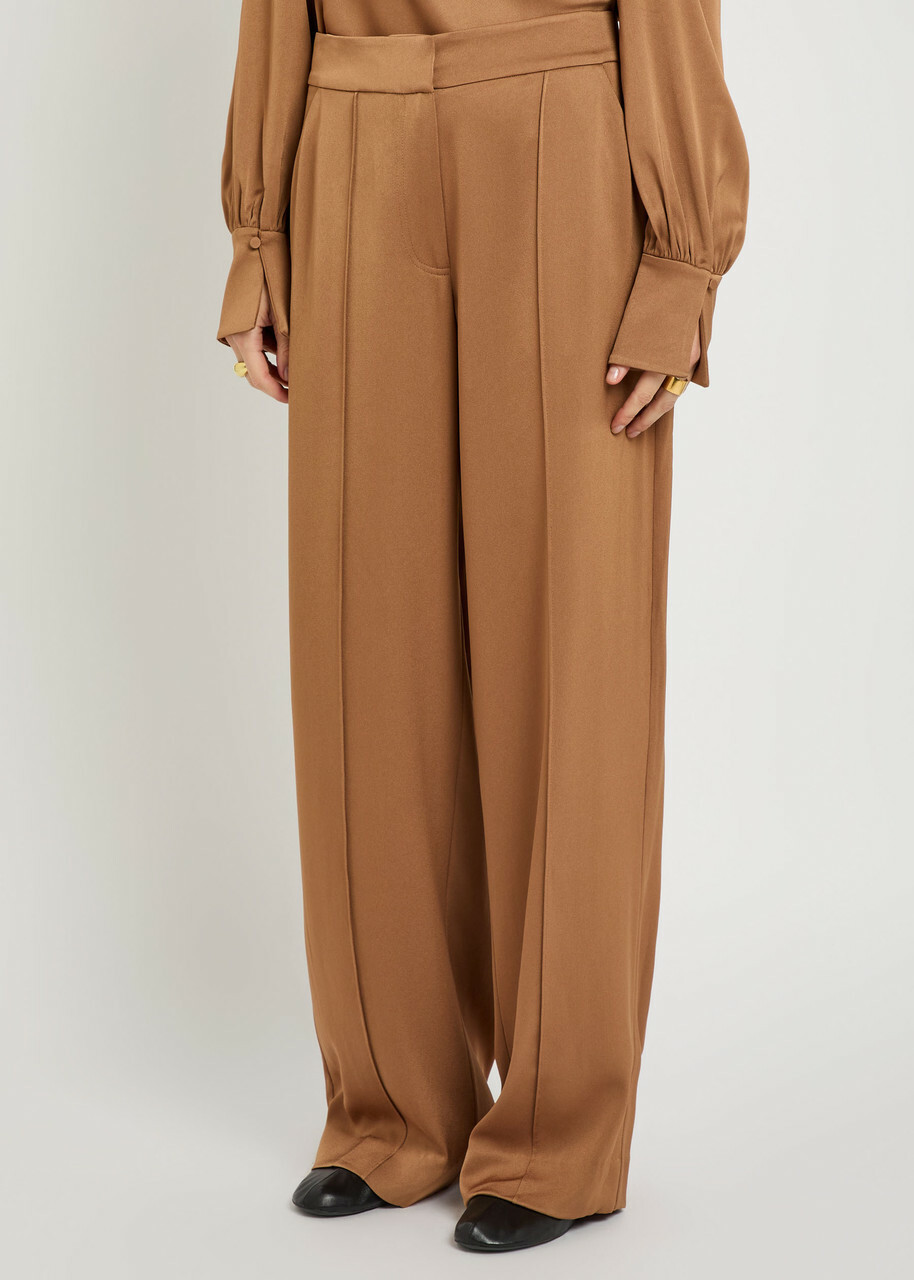Simkhai Kyra Pintuck Wide-leg Satin Trousers Brown