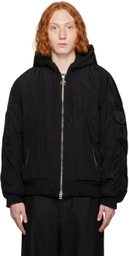 Solid Homme Black Hooded Bomber Jacket
