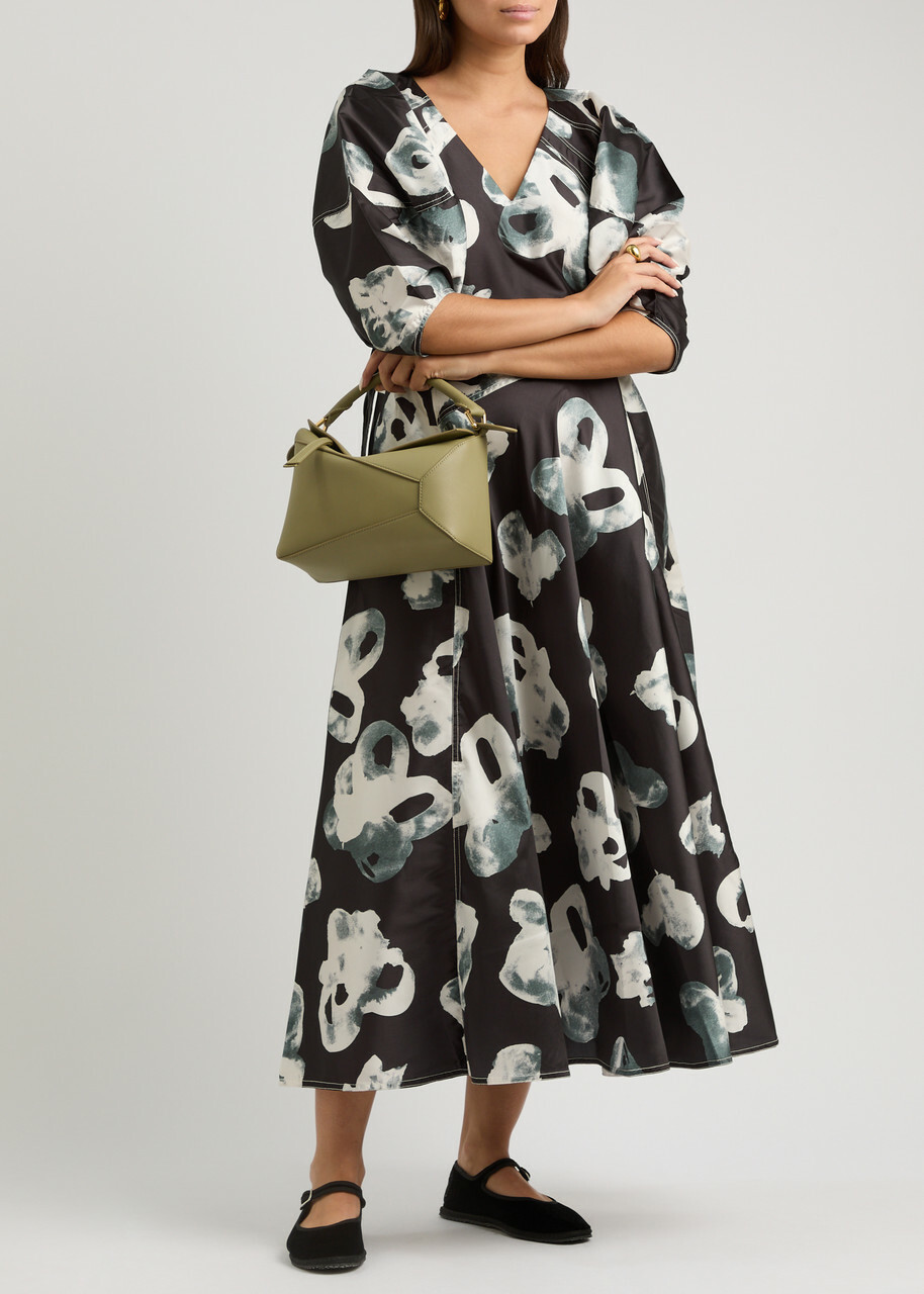 Lovebirds Floral-print Satin Midi Dress Black