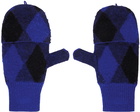 Burberry Navy & Black Argyle Wool Mittens