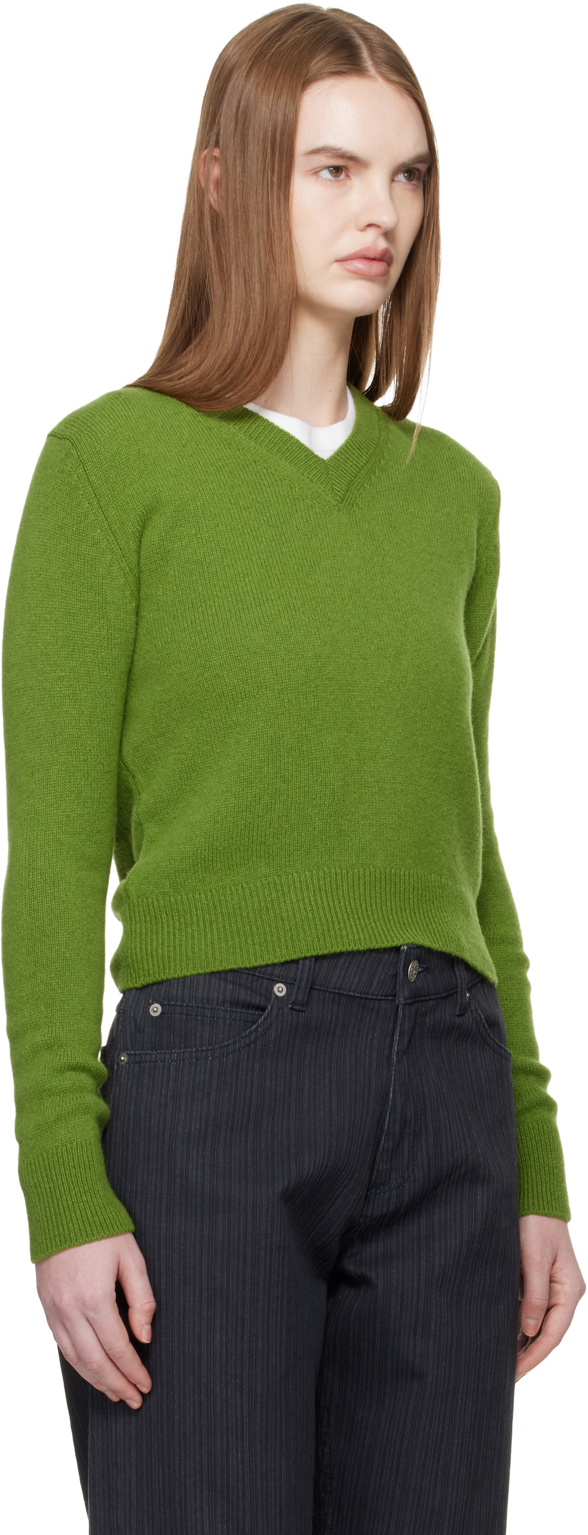 &Daughter Green Sligo Shrunken V-Neck Sweater