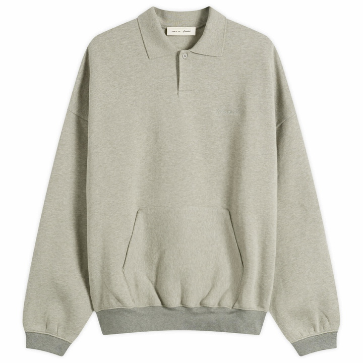 Photo: Fear of God ESSENTIALS Men's Signature 90s Polo Sweatshirt in Concrete Heather