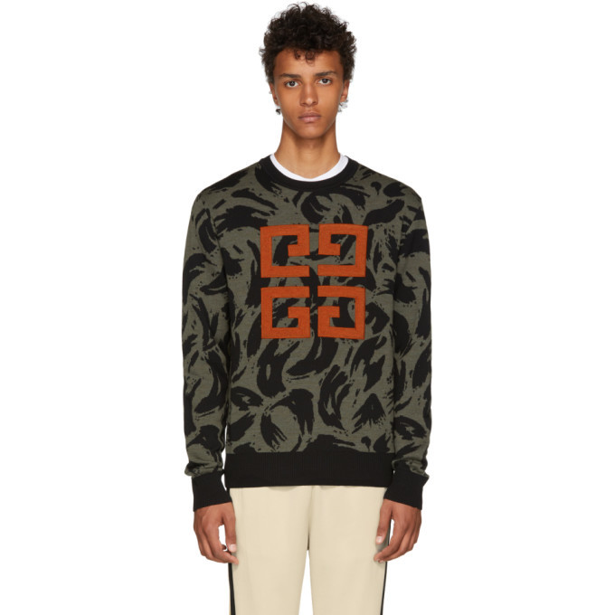 Photo: Givenchy Khaki and Black Jacquard Big 4G Sweater