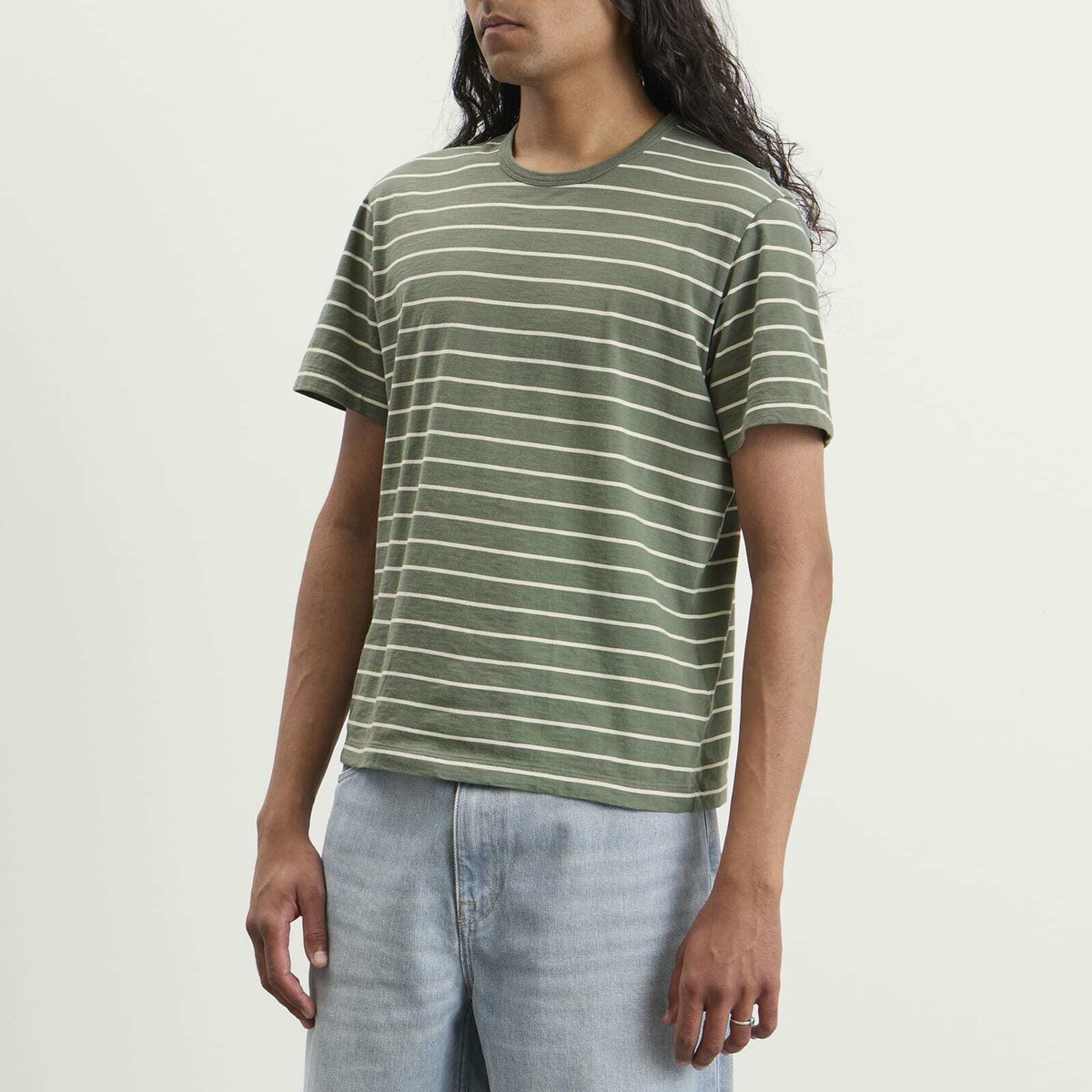 END. x Ronning Men's Striped T-Shirt in Sage Green Stripe