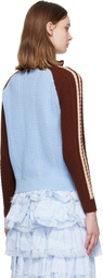 SHUSHU/TONG Blue & Brown Color-Block Raglan Sleeve Knit Cardigan
