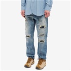 FDMTL Men's Slim Fit Straight Denim Jean in Indigo Repair