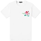 Comme des Garçons Homme Plus Rose in Bud Embroidery Poly T-Shirt in White
