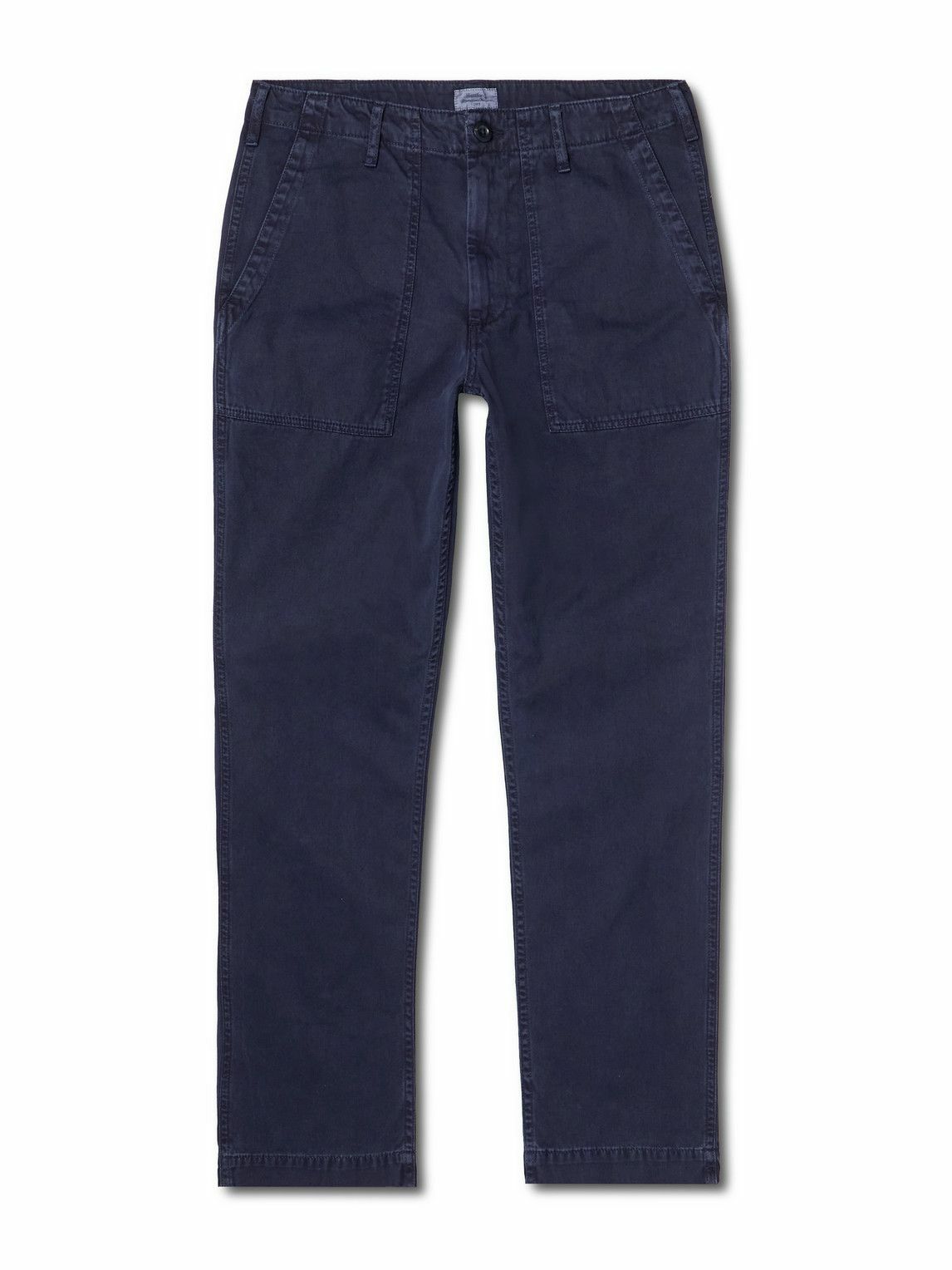 Hartford - Fatigue Straight-Leg Garment-Dyed Herringbone Cotton-Gabardine Trousers - Blue