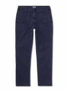 Hartford - Fatigue Straight-Leg Garment-Dyed Herringbone Cotton-Gabardine Trousers - Blue