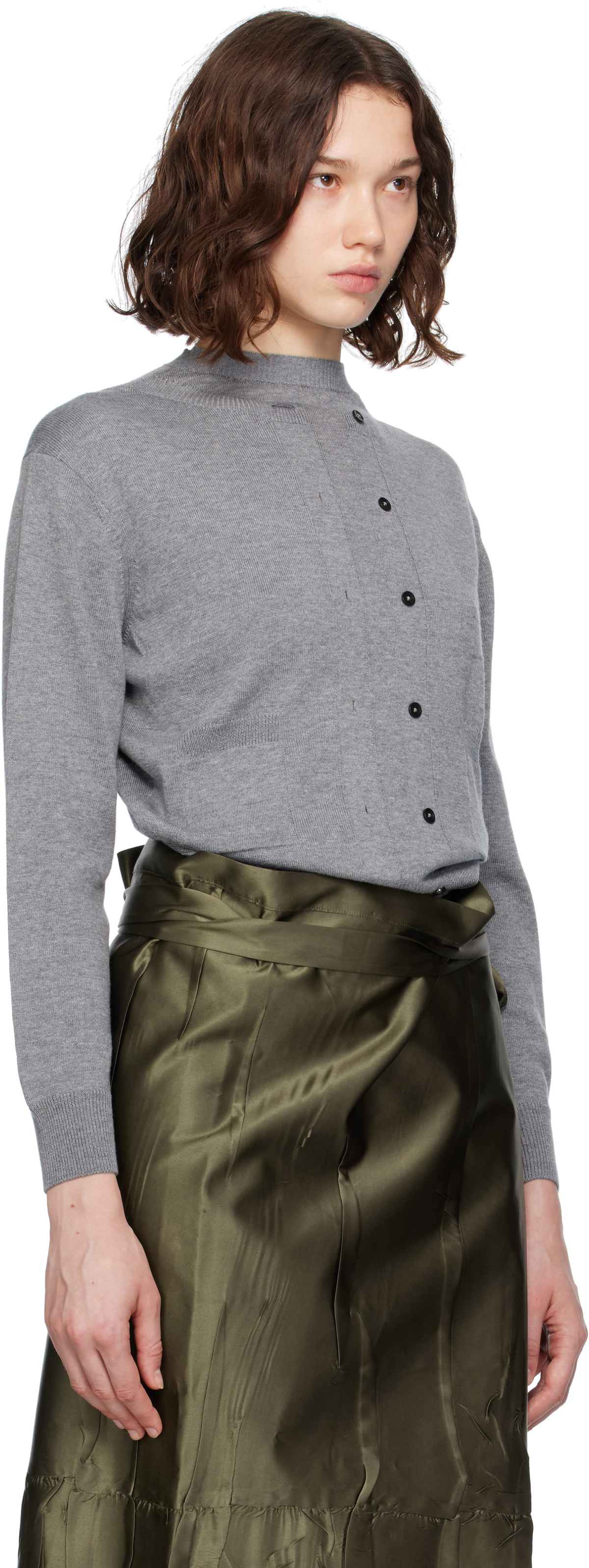 MARIE ADAM-LEENAERDT Gray Trompe L'Oeil Cardigan