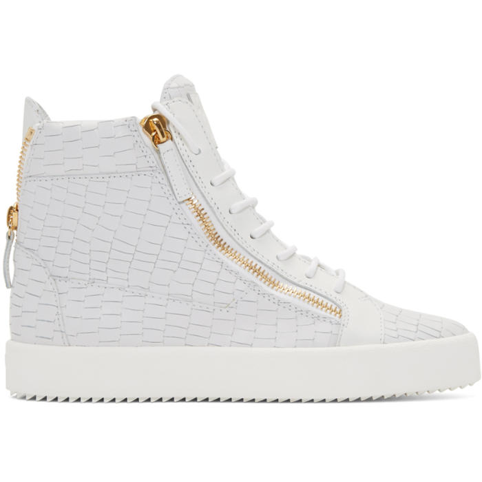 Giuseppe Zanotti White Croc-Embossed High-Top London  display picture 3