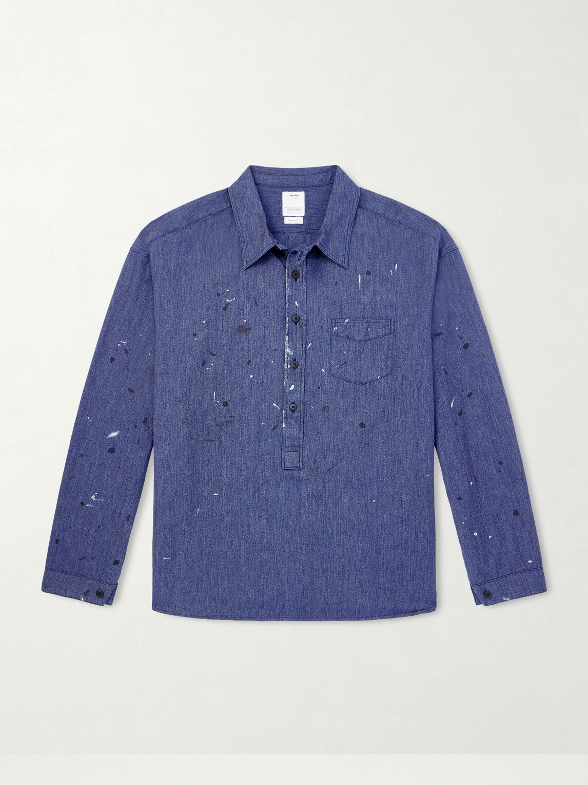 Visvim - Paint-Splattered Cotton and Silk-Blend Chambray Shirt - Blue