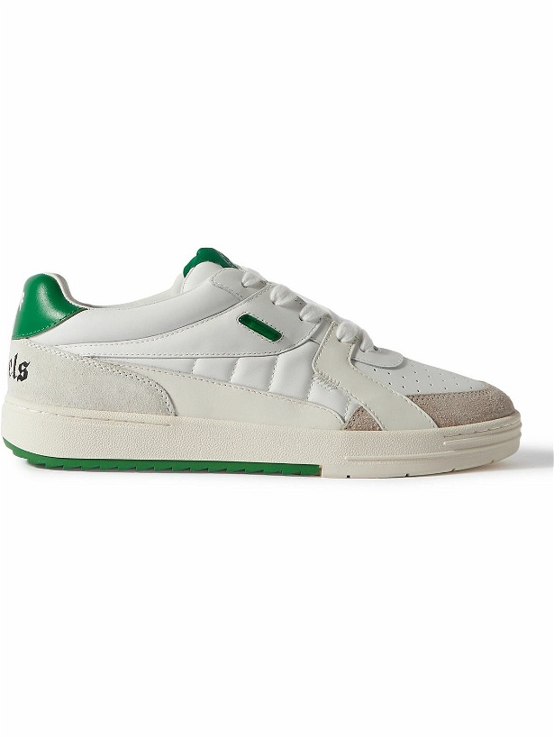 Photo: Palm Angels - Palm University Suede-Trimmed Leather Sneakers - White