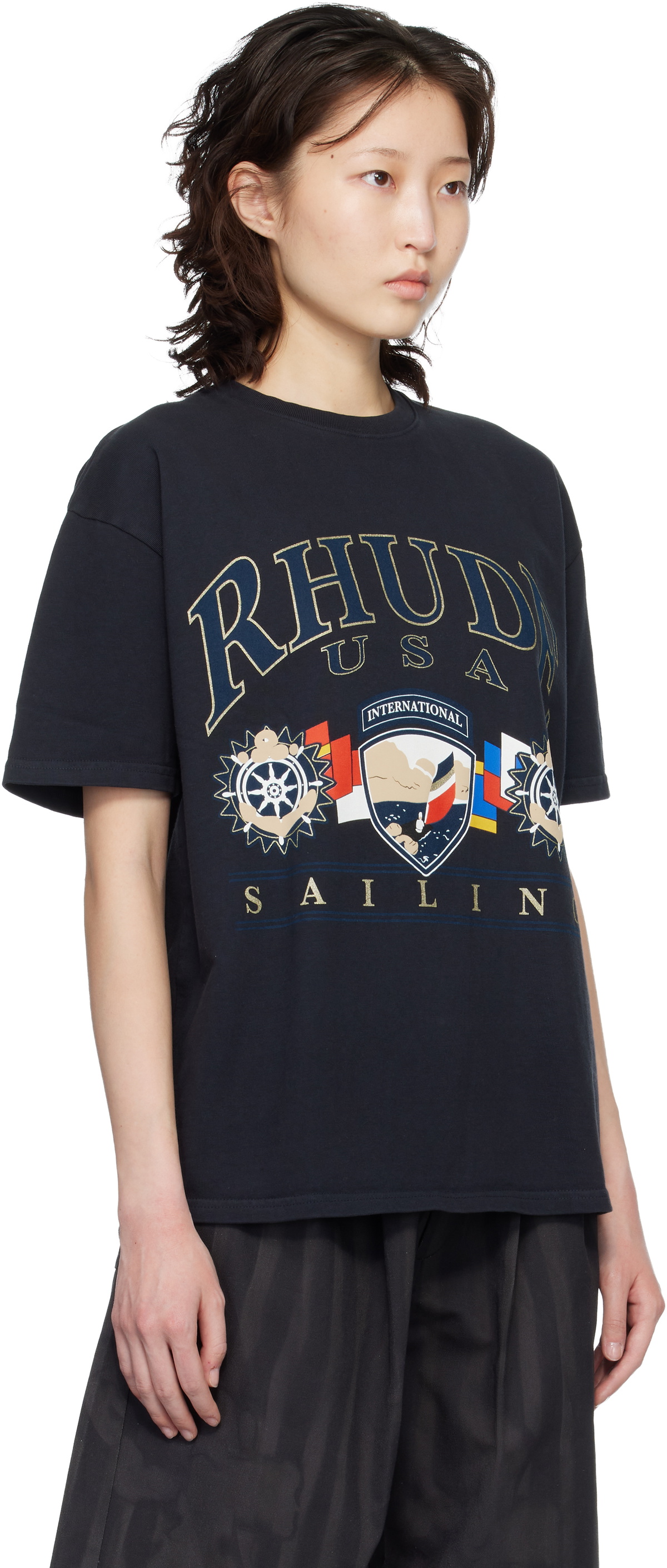 Rhude Black USA Sailing Icon T-shirt