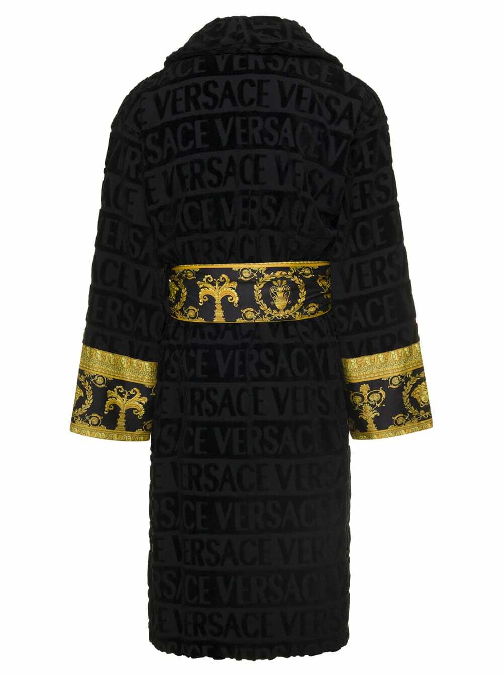 Black Bathrobe With Baroque Pattern In Terry Cotton Versace Home
