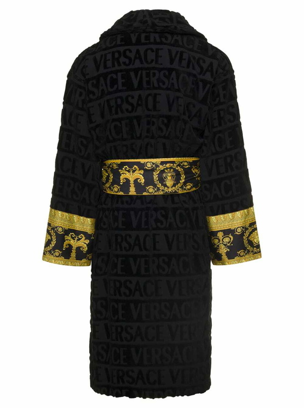 Photo: Black Bathrobe With Baroque Pattern In Terry Cotton Versace Home