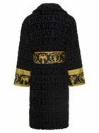 Black Bathrobe With Baroque Pattern In Terry Cotton Versace Home
