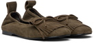 OPEN YY Khaki Bun Suede Fringe Ballerina Flats