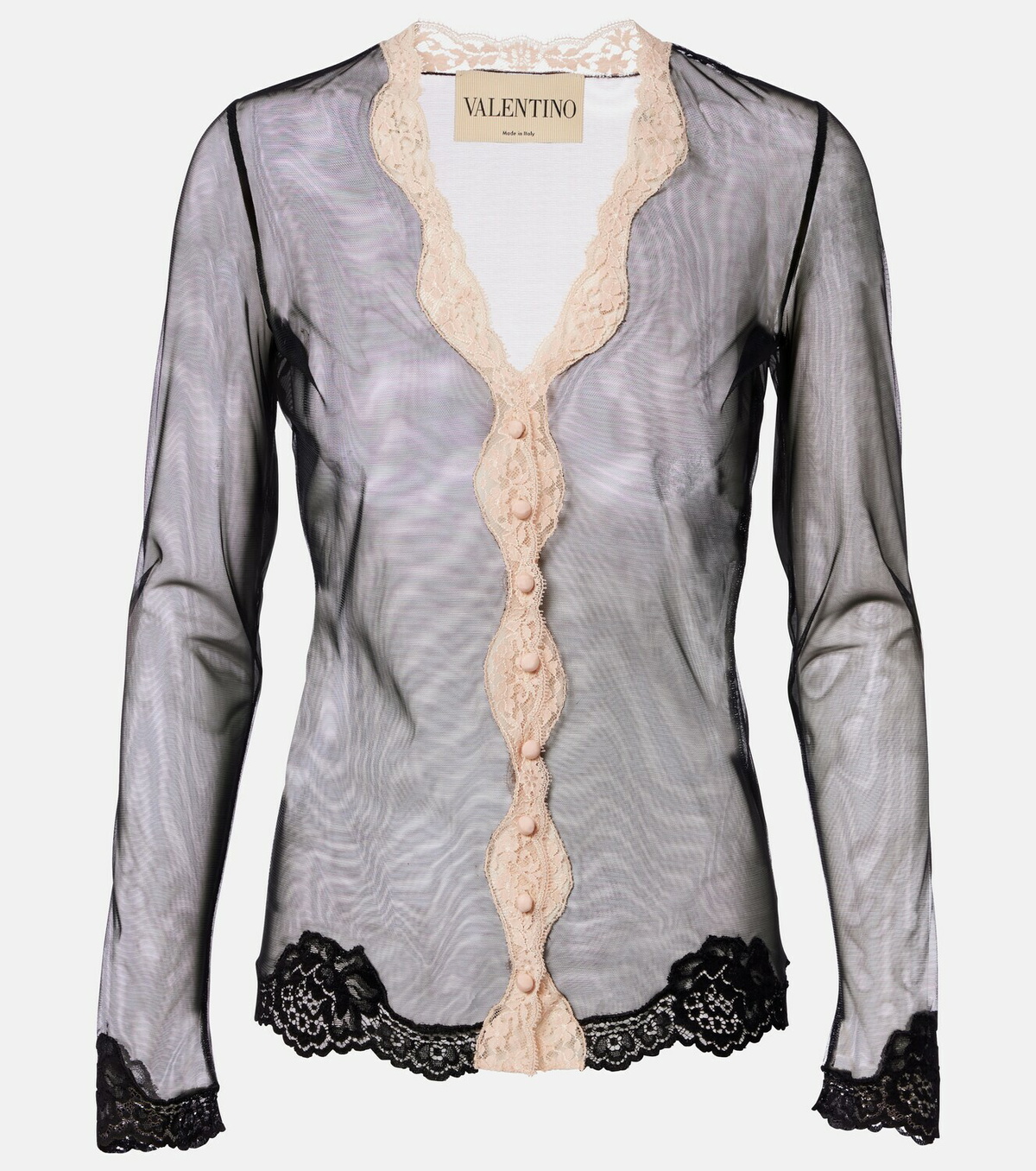 Valentino Lace-trimmed sheer mesh cardigan