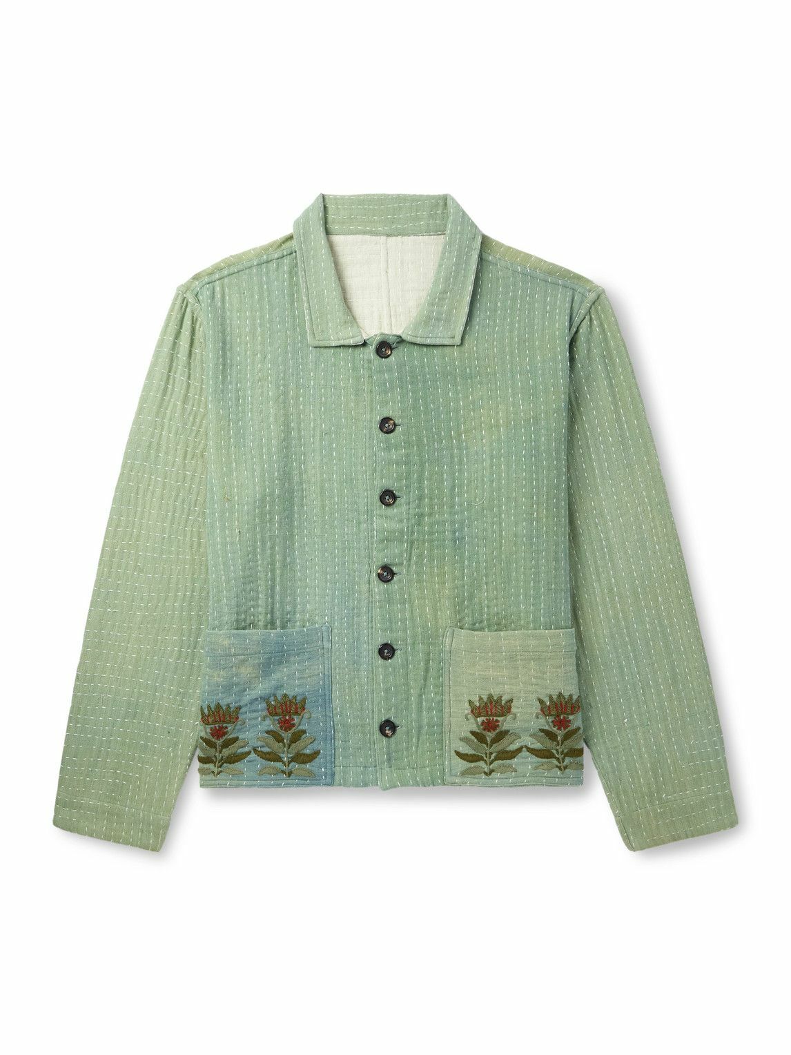 Kartik Research - Cropped Embroidered Cotton Jacket - Blue