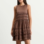 Damson Madder Women's Reed Drop Waist Ruffle Midi Dress in Choc