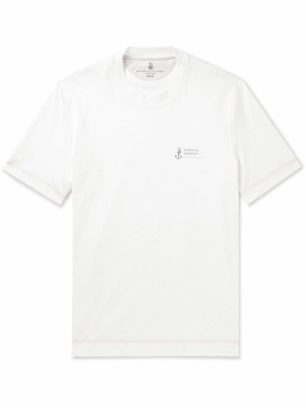Photo: Brunello Cucinelli - Printed Cotton-Jersey T-Shirt - White
