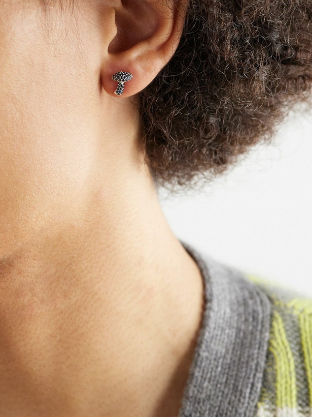 Photo: PATTARAPHAN - Tiny Pavé Shroom 14-Karat White Gold Sapphire Single Earring