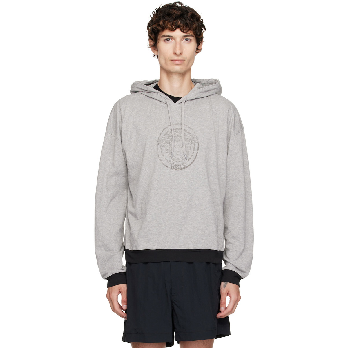 Versace Gray Printed Cotton-Jersey Hoodie