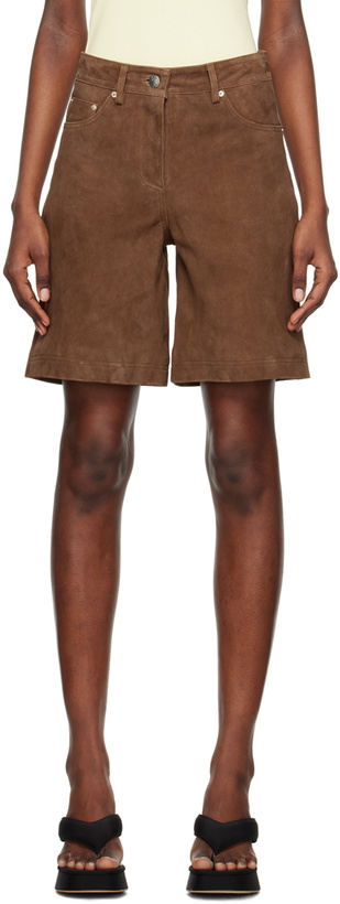 Photo: REMAIN Birger Christensen Brown Slit Suede Shorts