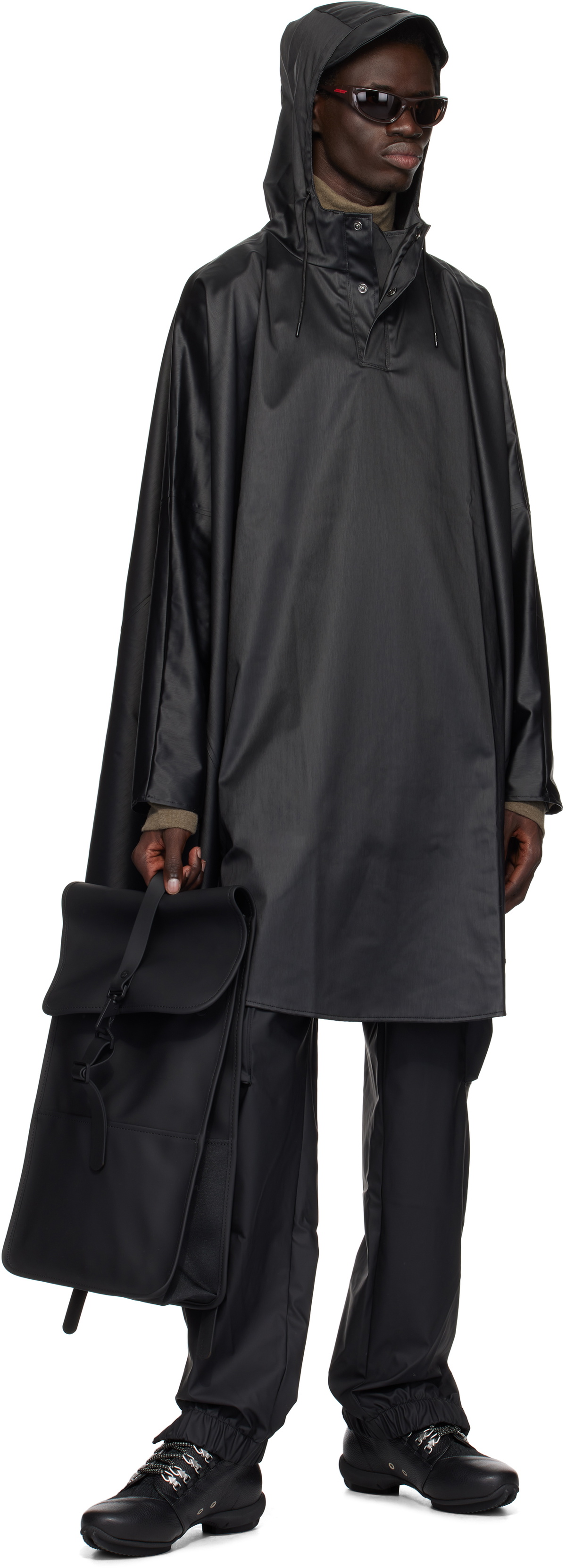 RAINS Black Cape Coat