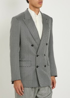 Tom Ford Double-breasted Herringbone Silk Blazer Black And White
