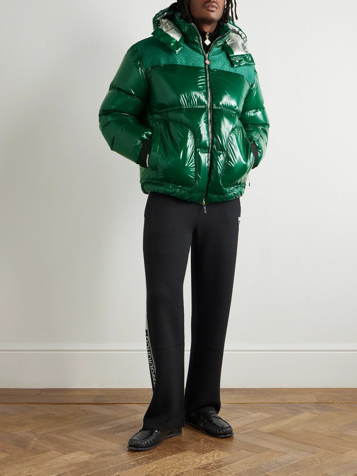 Casablanca - Logo-Jacquard Canvas-Trimmed Quilted Nylon-Ripstop Hooded Down Jacket - Green