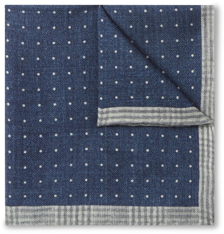 Photo: Brunello Cucinelli - Printed Wool Pocket Square - Blue