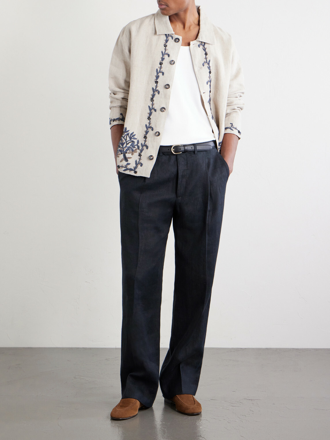 Kartik Research - Bead-embellished Embroidered Linen Jacket - Neutrals