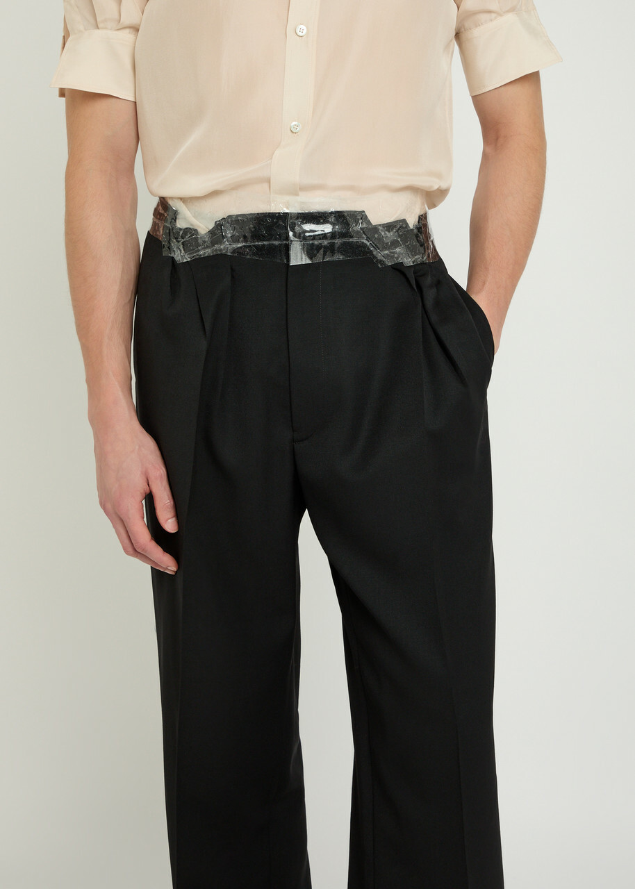 Maison Margiela Tape-effect Straight-leg Wool Trousers Black